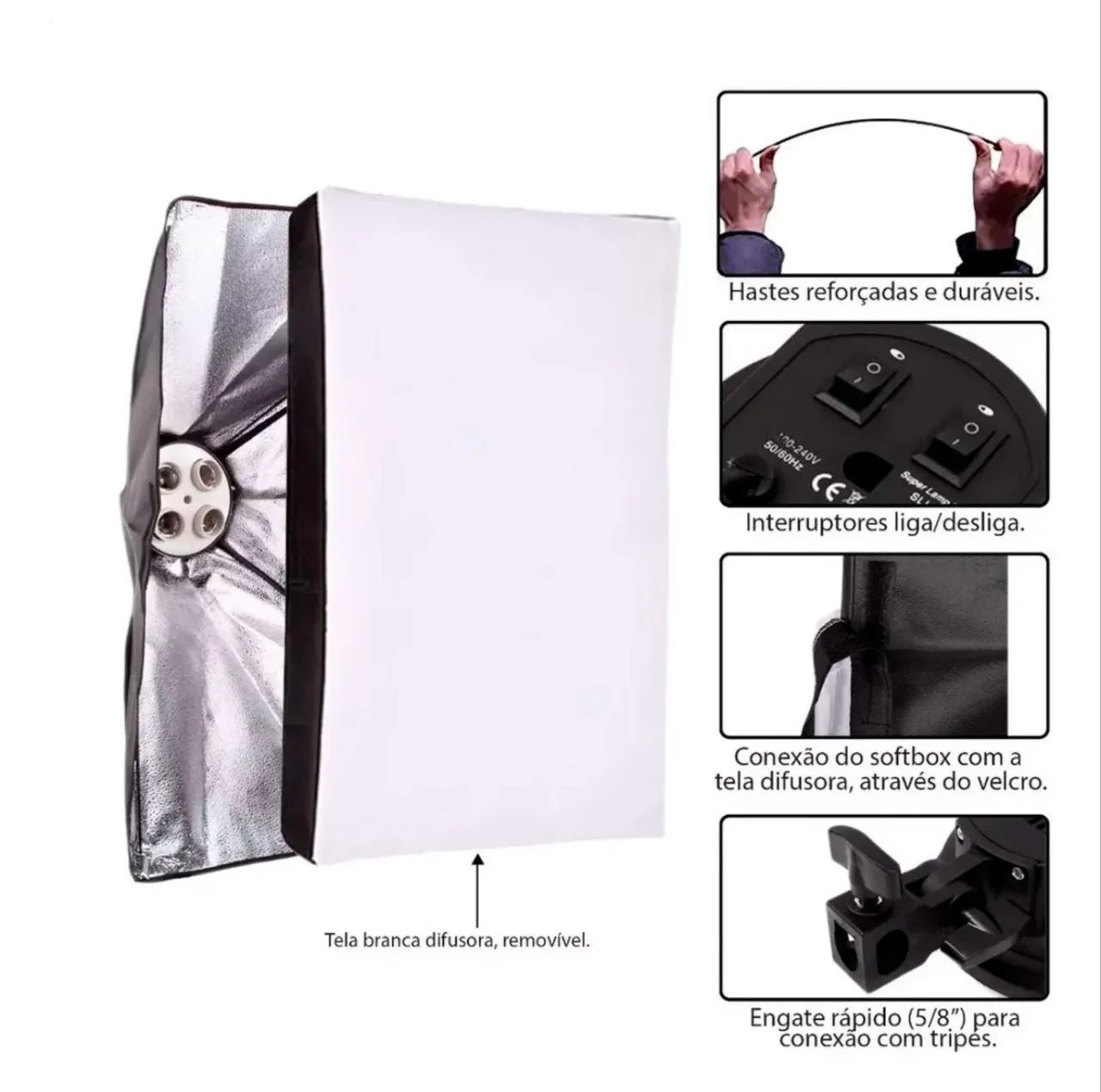 2 Softbox Duplo Quadruplo Tripés 2m + 2 Lâmpada Tricool Para Softbox 135w 5500k  - Foto 3