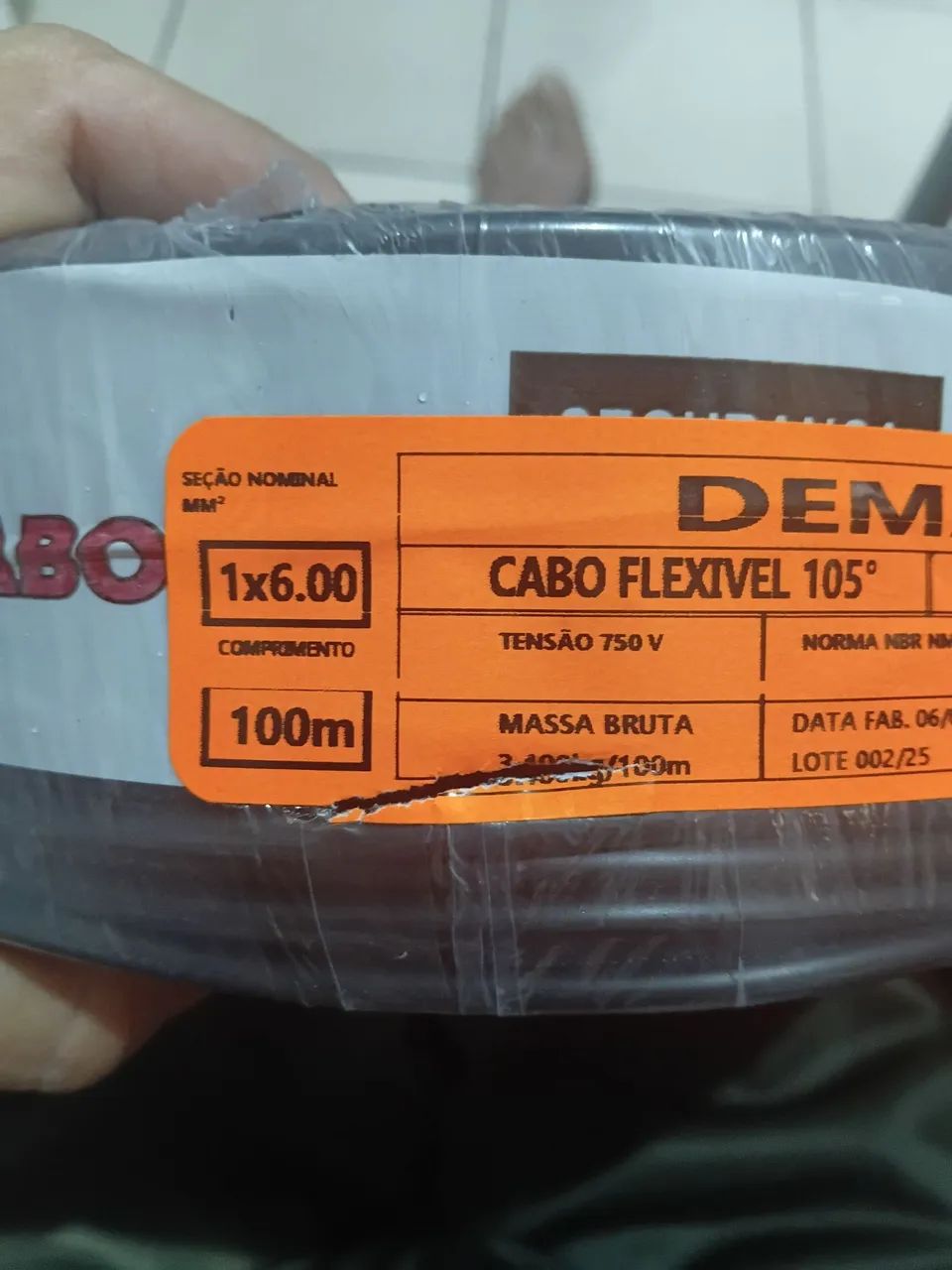 Peca de fio 6mm ,com 100  metros lacrado 