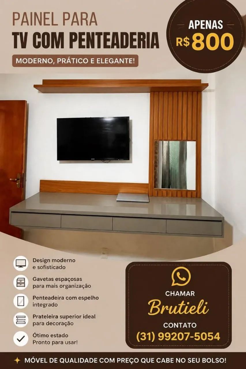 Vendo painel com penteadeira e rack suspenso 