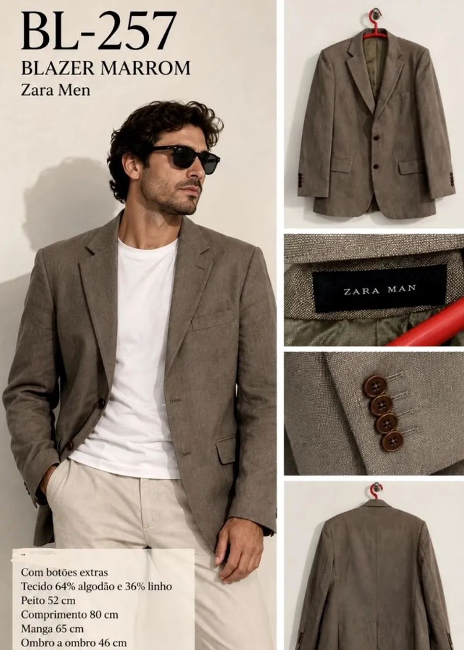 Blazer Zara Man Marrom - Tamanho 52 (G)