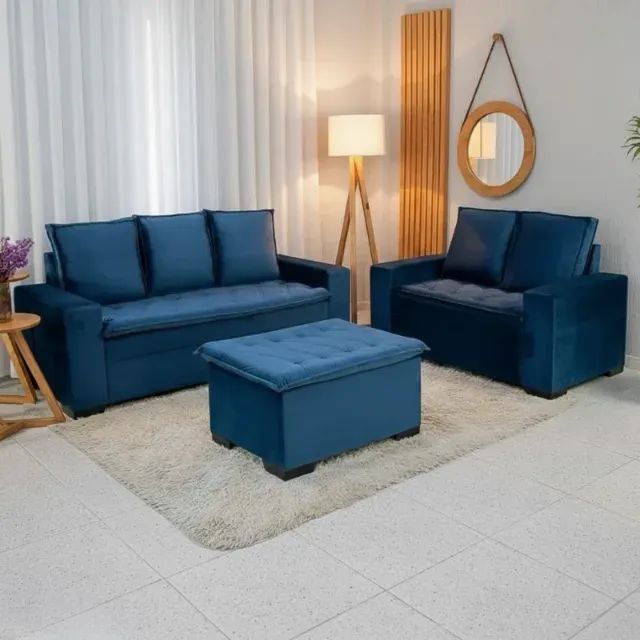 Sofá 3 e 2 lugares França com Puff   Novo   Pronta Entrega - Foto 2