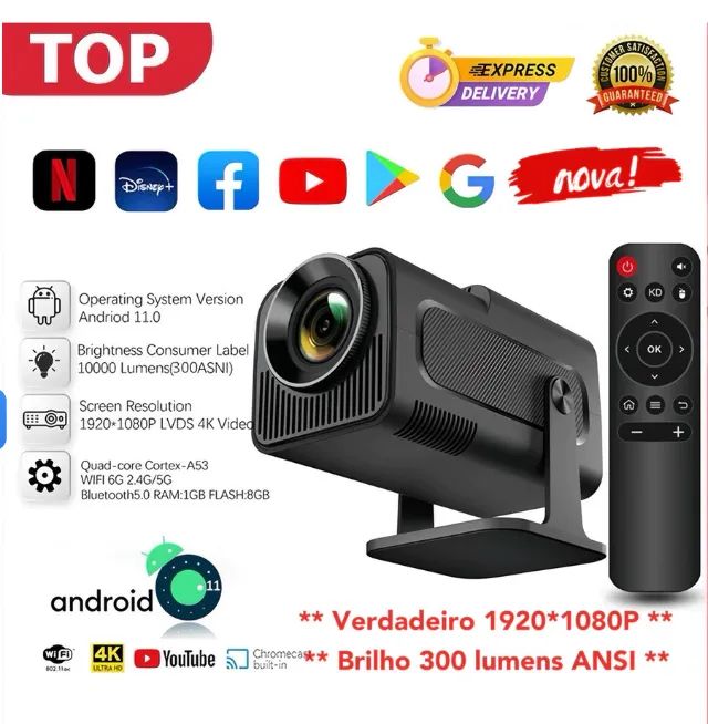 Projetor Smart HY320 Full HD | Android, Wi-Fi e Bluetooth