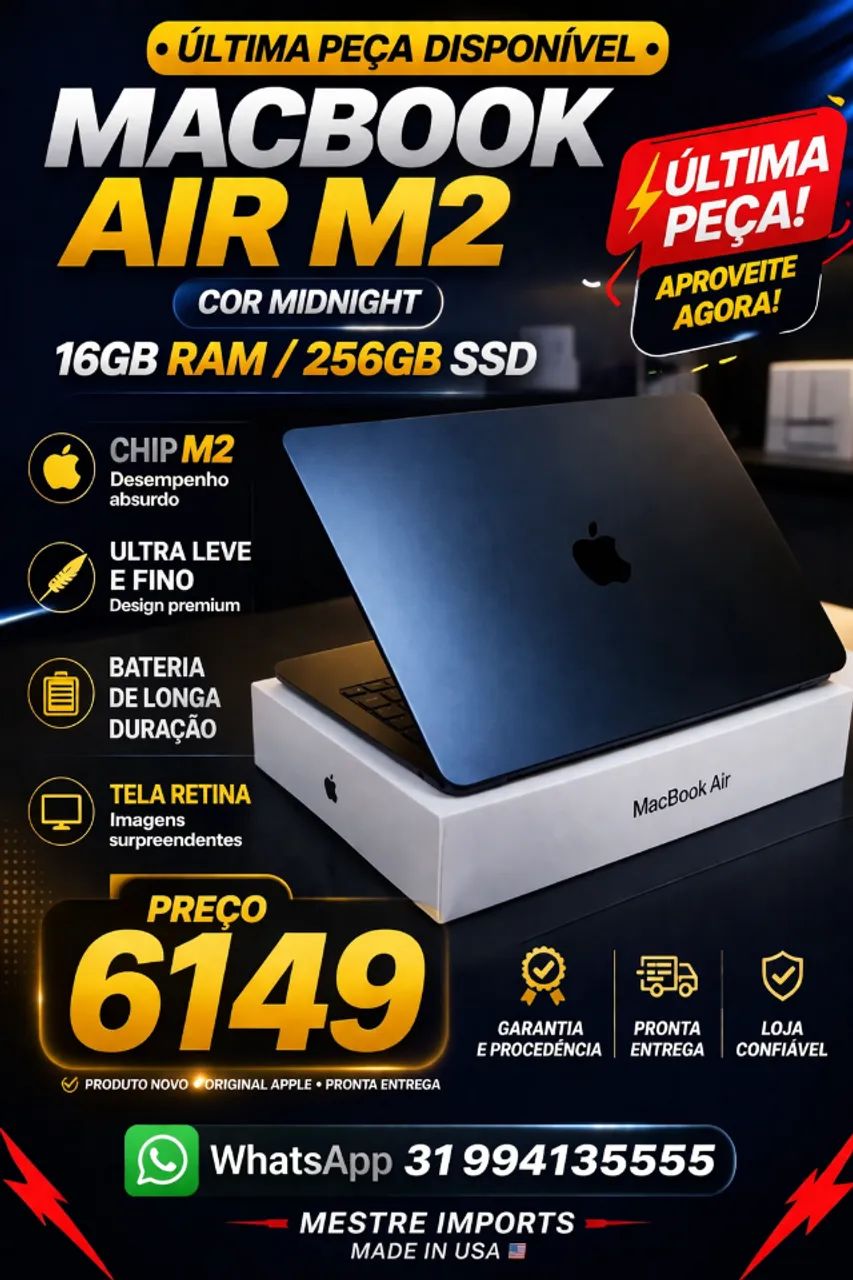 MACBOOK AIR M2 16GB RAM 256GB SSD COR MIDNIGHT NOVO - Notebooks MACBOOK AIR M2 16GB RAM 256GB SSD COR MIDNIGHT NOVO - Notebooks