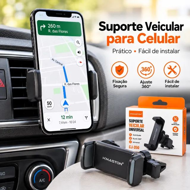 Suporte Veicular H'Maston para Celular 360° - Saída de Ar