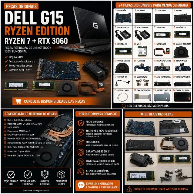 PEÇAS DELL G15 RYZEN EDITION - RYZEN 7 + RTX 3060 - ORIGINAIS