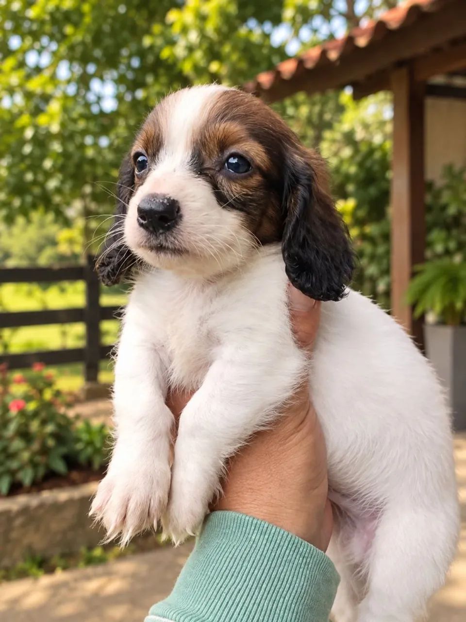 Teckel Dashound pelo longo piebald mini Pedigree