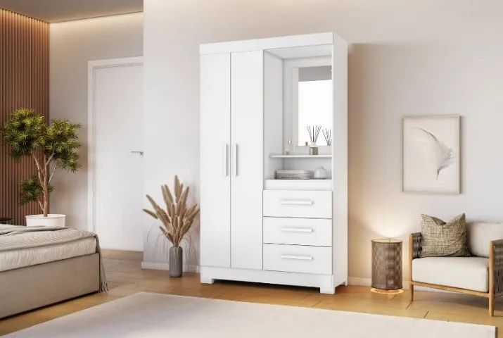 Guarda Roupa Para Solteiro Branco - Branco Rosa Cor Flex Modelo Capelinha NT 6020