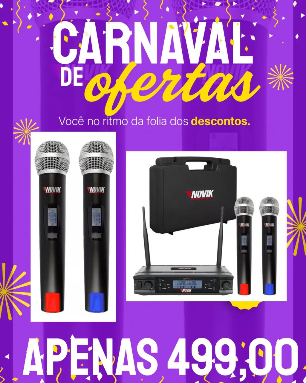 Microfone sem fio duplo UHF