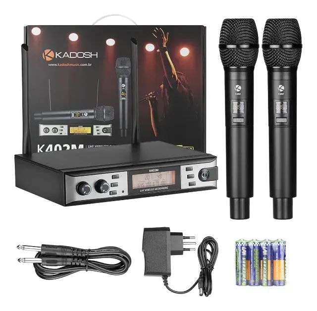 Microfone Duplo Sem Fio Kadosh Kdsw 402m C/ Pilha Maleta Nfe