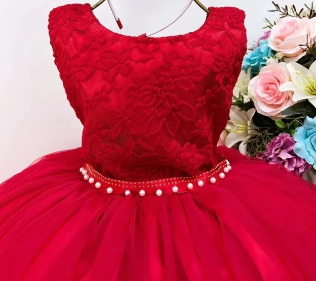 Vestido Infantil de Festa Vermelho Princesa Natal