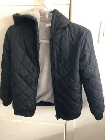 Casaco infantil Zip Up Revestido Térmico Encapuzado Acolchoado