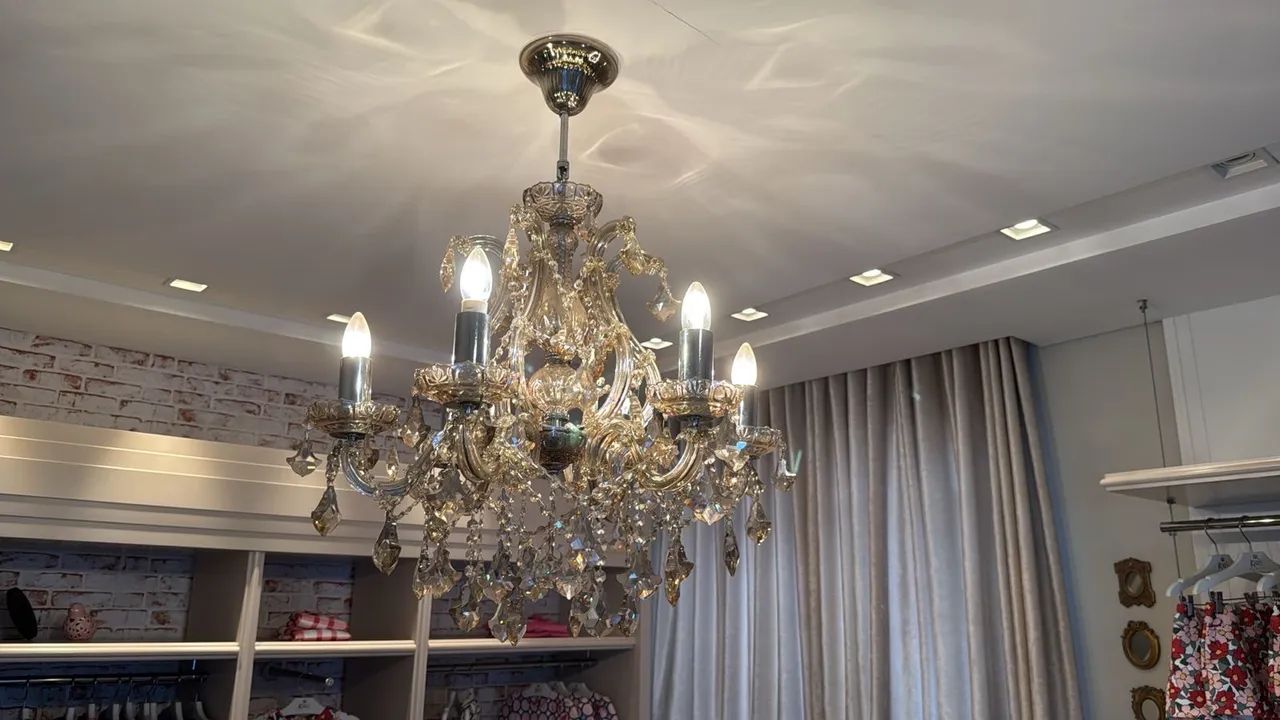 Lustre Classico Vela Cristal Champanhe para 6 Lâmpadas - Foto 2