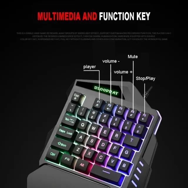 Teclado Gamer Pro Semi Mecanico Single Hand Uma Mao LED RGB