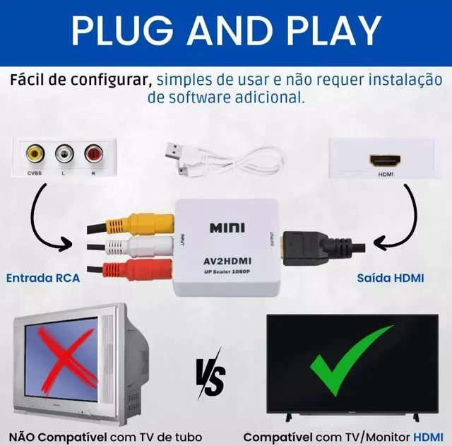 Adaptador conversor RCA AV para HDMI  - Foto 2