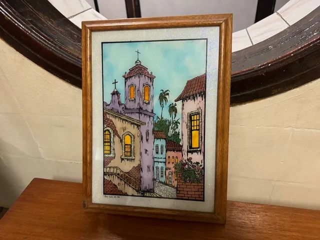 Quadro igreja e casas 30x40cm