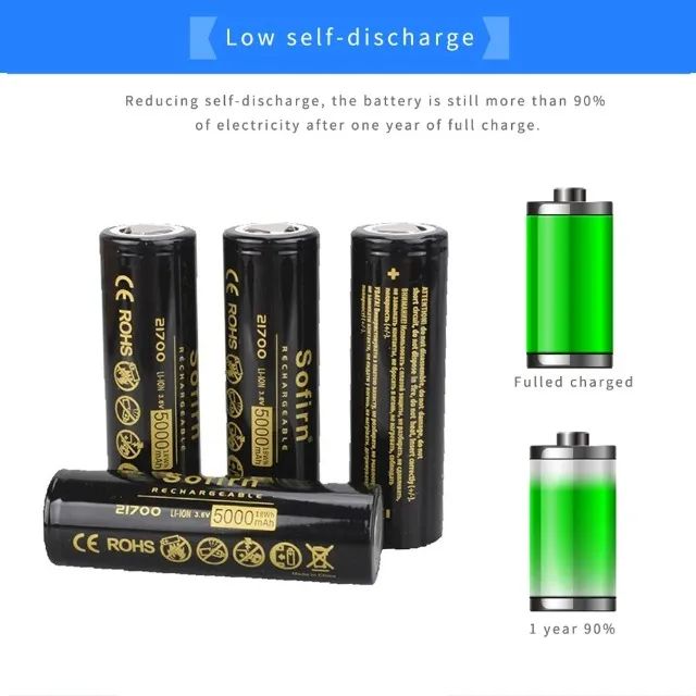 Bateria de Lítio Sofirn, Cabeça Chata, 3.7V, 48A, Descarga 10C, 21700, 5000mAh - Foto 5