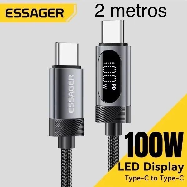 Cabo USB-C para USB-C 100W com Display LED 2 Metros