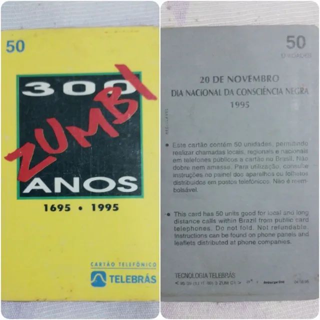 1 Cartão Telefônico Telebrás Série Zumbi 300 Anos Antigo - Foto 2