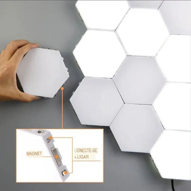 5 Lâmpadas Luminária Quântica Led Hexagonal Touch Modular Ambiente Decorativo Sensivel  - Foto 5