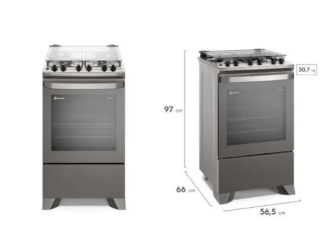 Fogão 4 bocas Electrolux cinza Fe4tc vaporbake bivolt
