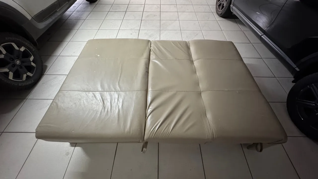 Sofá Cama Dobrável Bege Claro