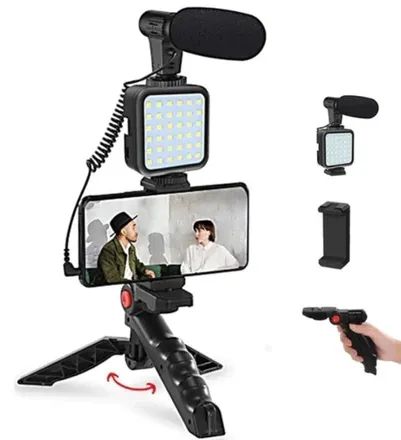KIT Youtuber Vlog Suporte Celular Com Tripé Microfone Led Luz Controle z993