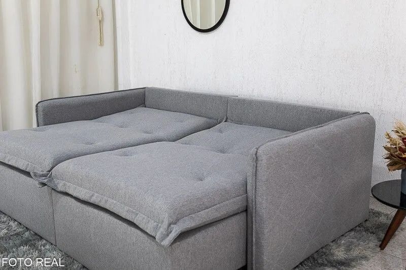 Sofá Retrátil sem Caixa 2 Lugares Linho Cinza - Foto 4