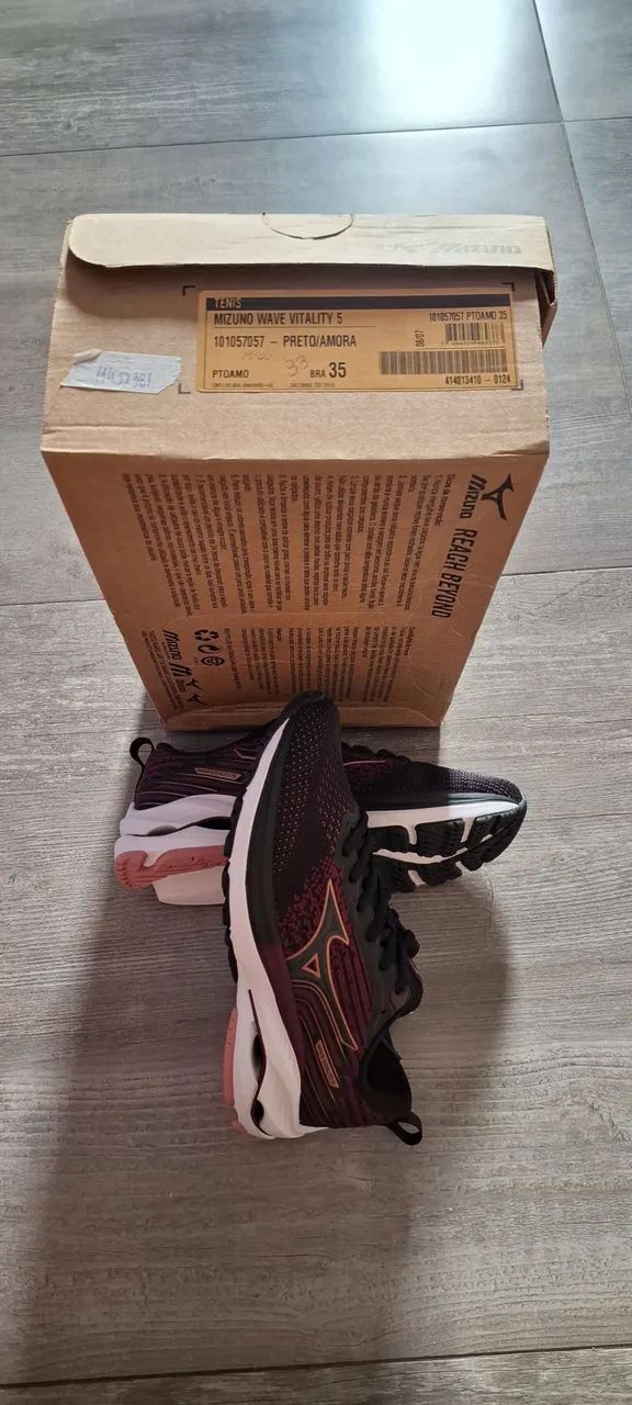 Tênis Mizuno Wave Vitality 5 Preto/Amora - Tamanho 35 + Tênis Mizuno Wave Legend 2 - Rosa