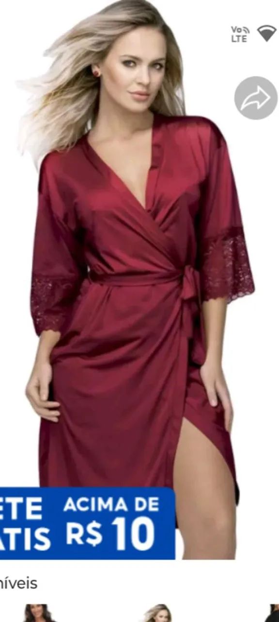 Robe de Cetim Roxo com Detalhes em Renda - Foto 3