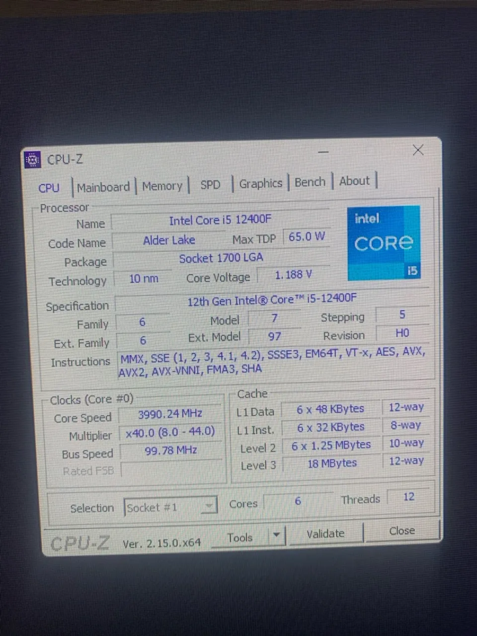 Processador Intel Core i5-12400F