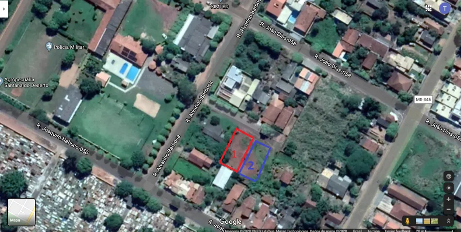 2 Terrenos de 460 m2 e 422,50 m2 respectivamente, no Bairro Alto, Aquidauana-MS