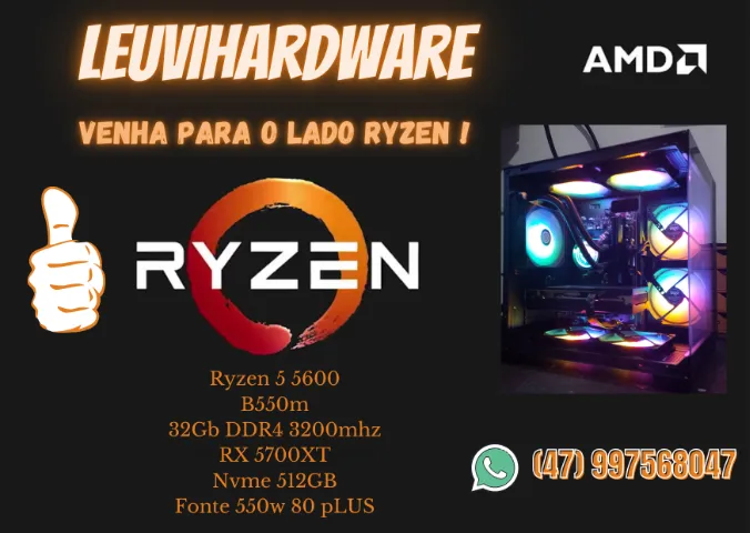PC Gamer Ryzen 5 5600, 32Gb DDR4, RX 5700XT, Nvme 512Gb!