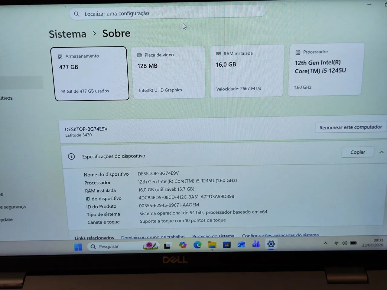 Dell latitude 5430 - i5 12th - 16ram - 512ssd - 14" Touch screen  - Foto 5