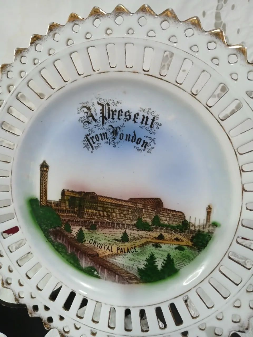 Antigo Prato Porcelana Inglesa Palacio De Cristal Seculo 19 - Foto 5