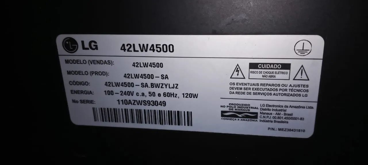 Tv Lg 42 Polegadas (Modelo 42LW4000) - Com Tela Trincada / Para Retirada de Peças