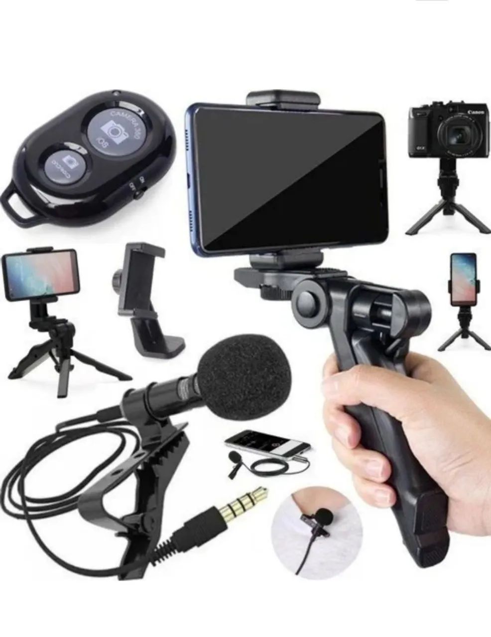 suporte de celular tripé com microfone e led lâmpada - Foto 2