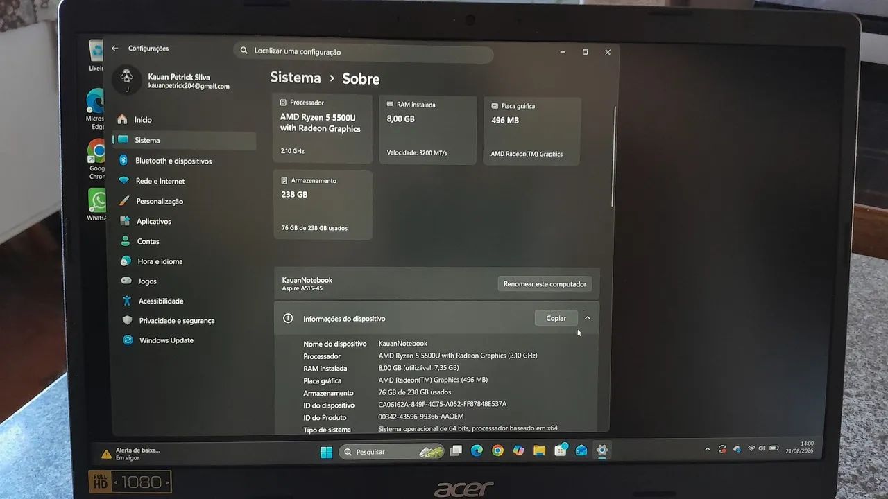 Notebook Acer Aspire A515-45 - Foto 3
