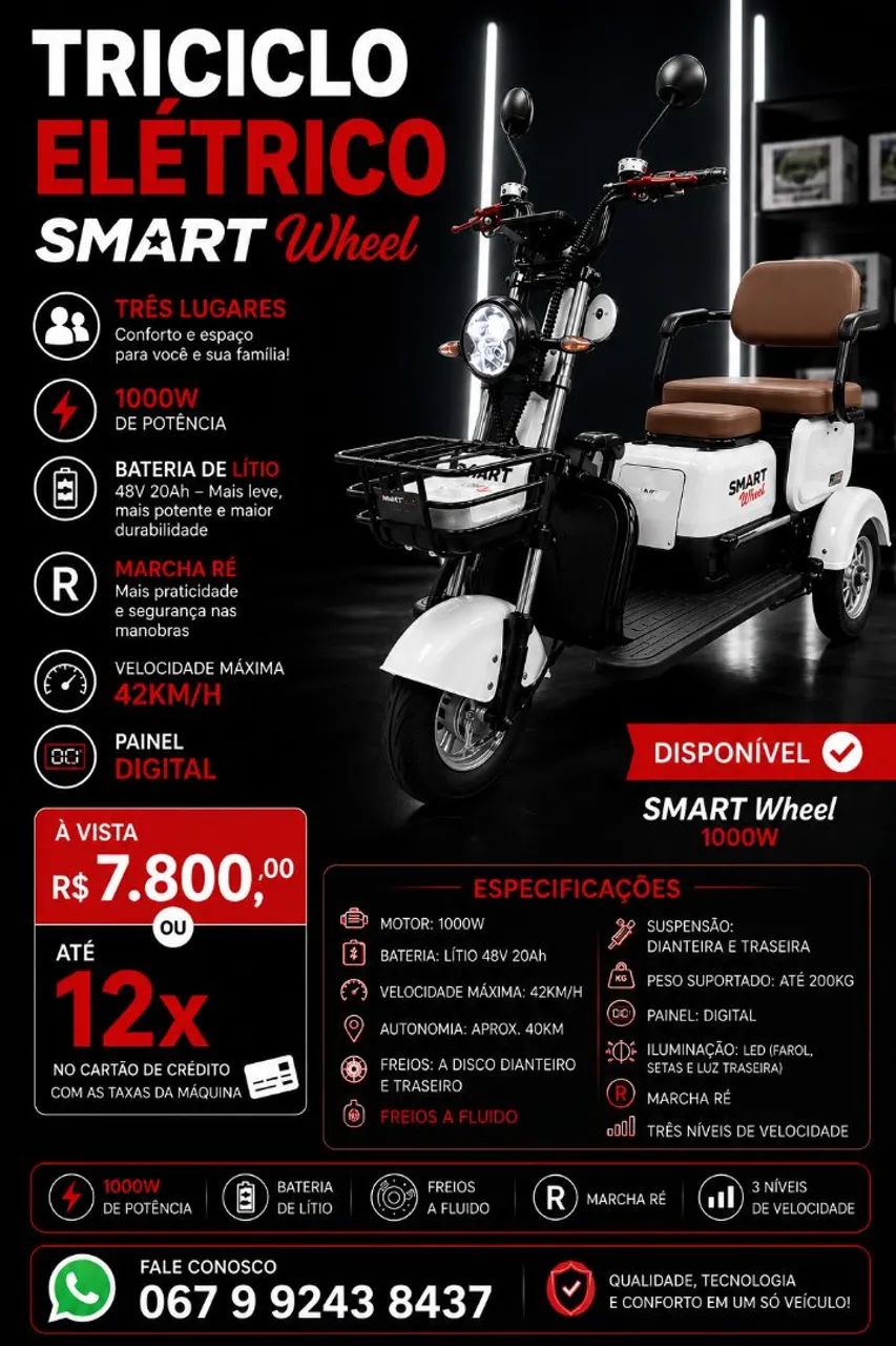 TRICICLO ELÉTRICO SMART WHEEL NOVO