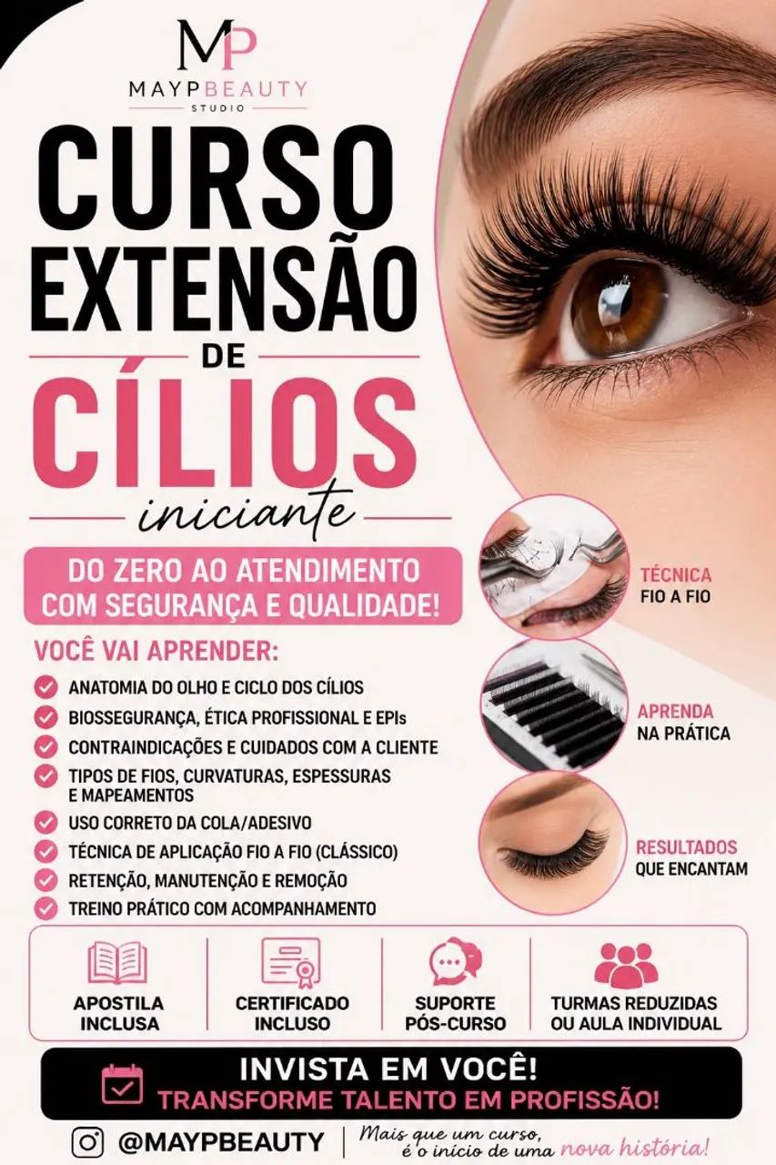 Curso presencial de extensão de cílios 
