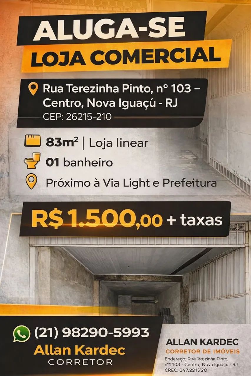Alugo loja linear, 83m². Centro,  Nova Iguaçu/RJ.