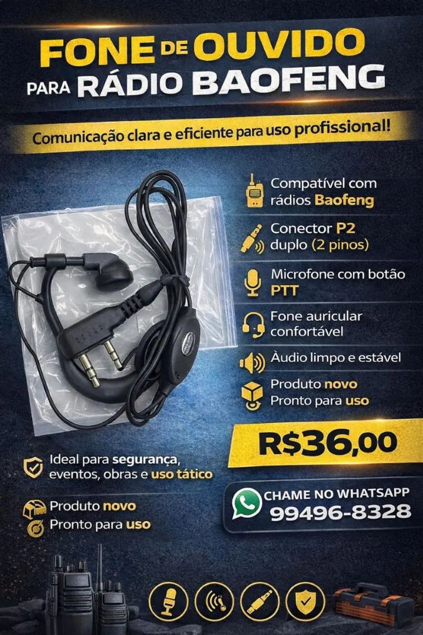 Fone de ouvido para rádio baofeng 