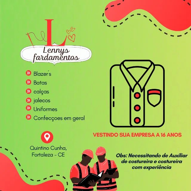 Auxiliar de costureira e costureira com experiência.