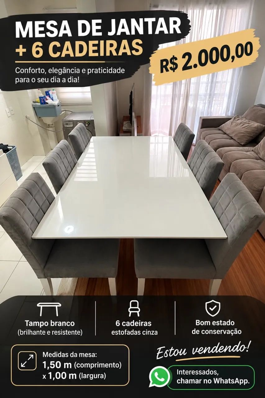 Mesa de jantar com 6 cadeiras - Sílvia Design