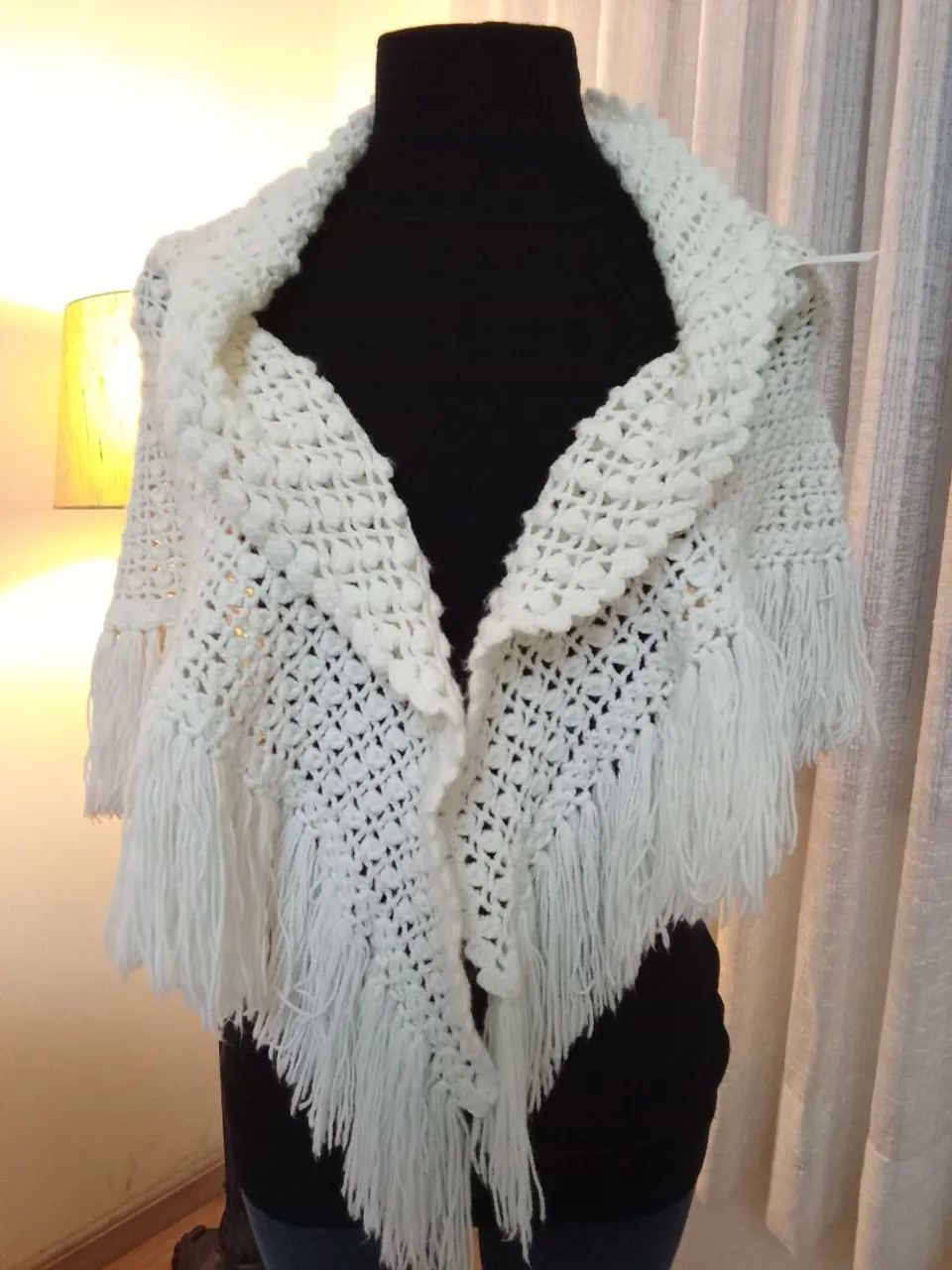 Poncho lã tricô feito a mão  - Foto 2