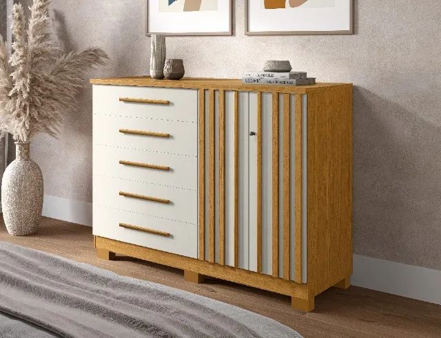 Comoda Bella 5 Gavetas e 2 Portas com Chave, 100% MDF - Praia Moveis  - Foto 2