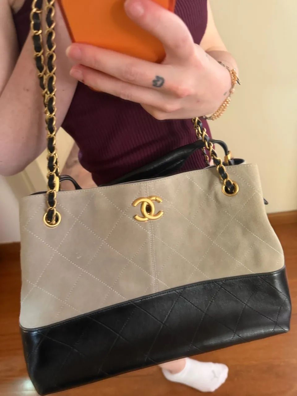 Bolsa Chanel preta e cinza 