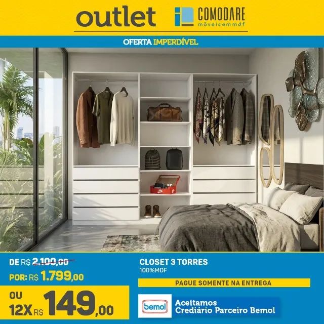 Closet 3 Torres 100% MDF | Grande e Espaçoso