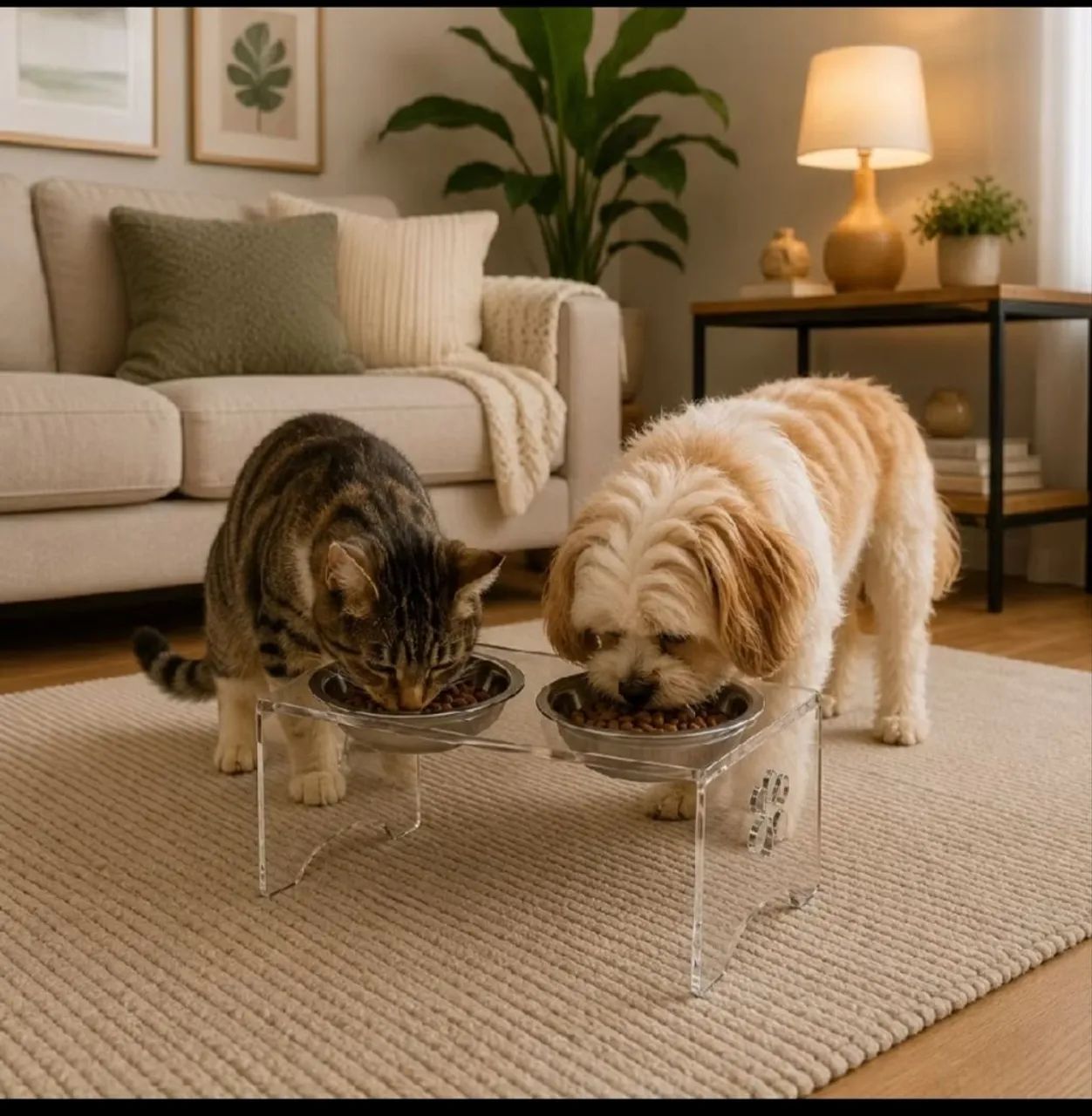 Comedouro inox e acrílico para cães e gatos