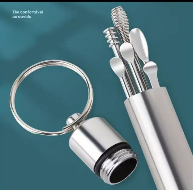 Kit limpeza de ouvidos 6 peças em inox  - Foto 2