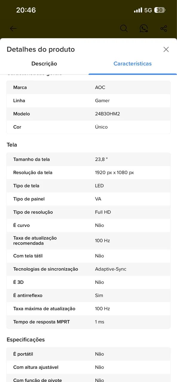 Monitor gamer AOC 23,8 full HD 100hz - Foto 2